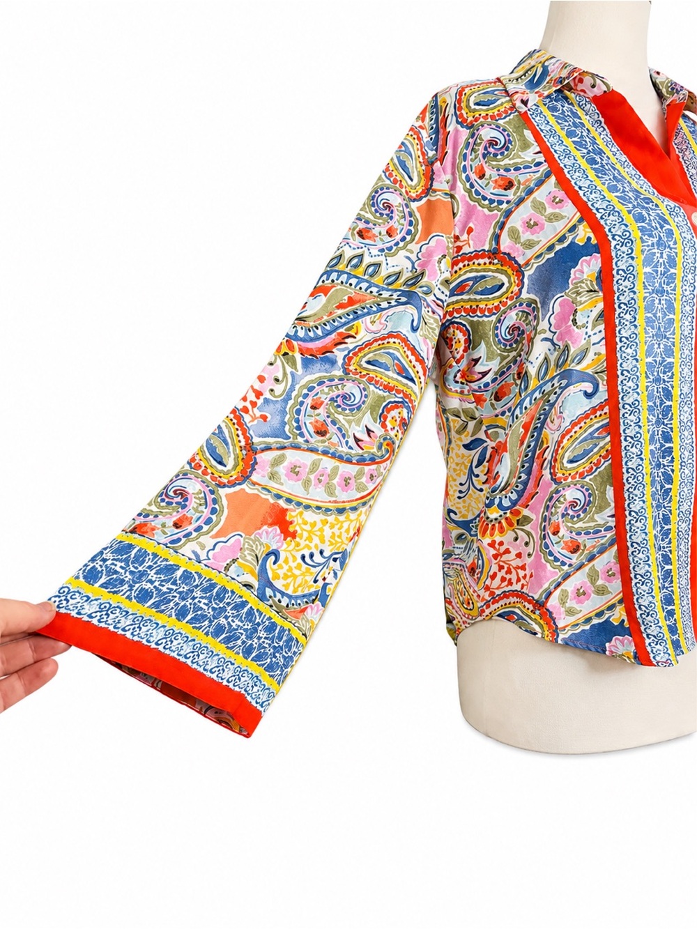a Floral & Ivy Multicolor Paisley Print Tie-Waist Blouse small - Picture 4 of 14
